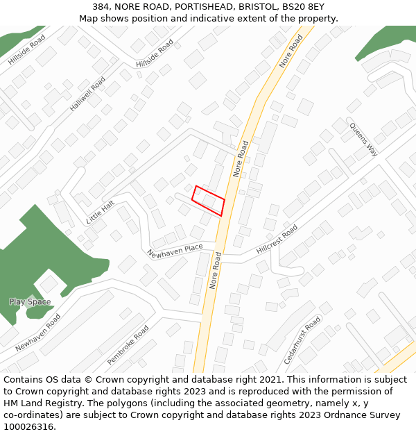 384, NORE ROAD, PORTISHEAD, BRISTOL, BS20 8EY: Location map and indicative extent of plot
