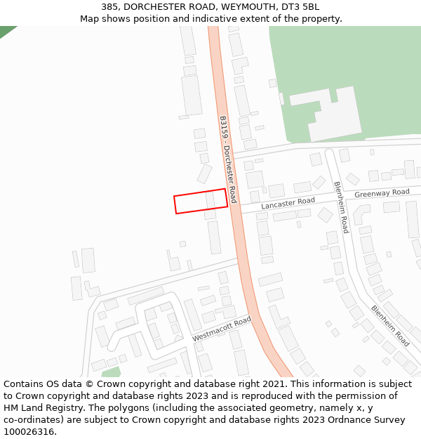 385, DORCHESTER ROAD, WEYMOUTH, DT3 5BL: Location map and indicative extent of plot