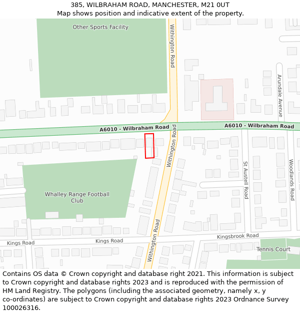 385, WILBRAHAM ROAD, MANCHESTER, M21 0UT: Location map and indicative extent of plot