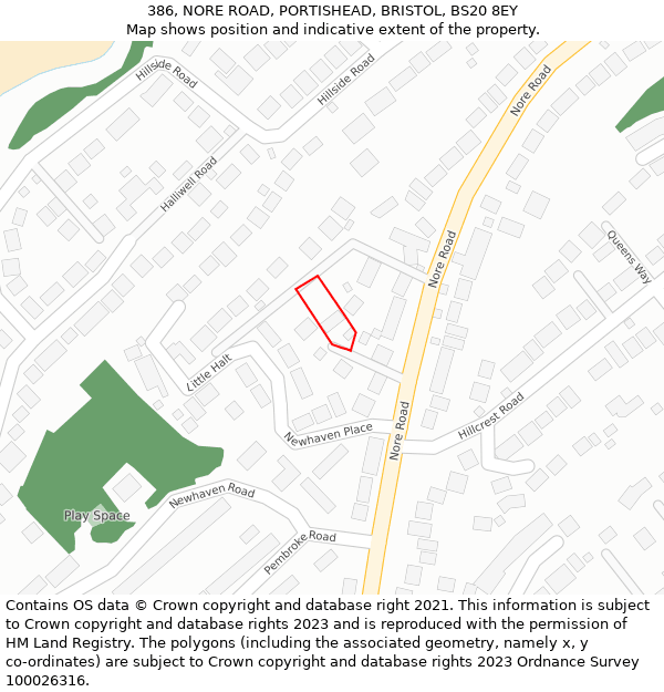 386, NORE ROAD, PORTISHEAD, BRISTOL, BS20 8EY: Location map and indicative extent of plot