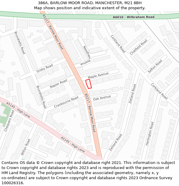 386A, BARLOW MOOR ROAD, MANCHESTER, M21 8BH: Location map and indicative extent of plot