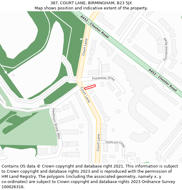 387, COURT LANE, BIRMINGHAM, B23 5JX: Location map and indicative extent of plot