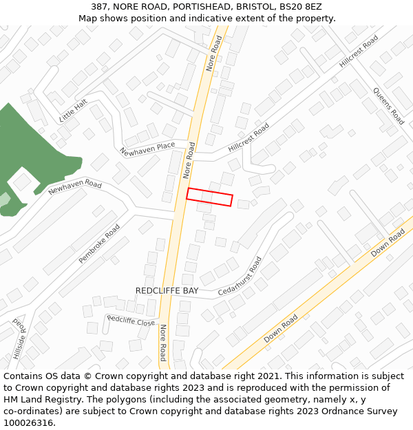 387, NORE ROAD, PORTISHEAD, BRISTOL, BS20 8EZ: Location map and indicative extent of plot