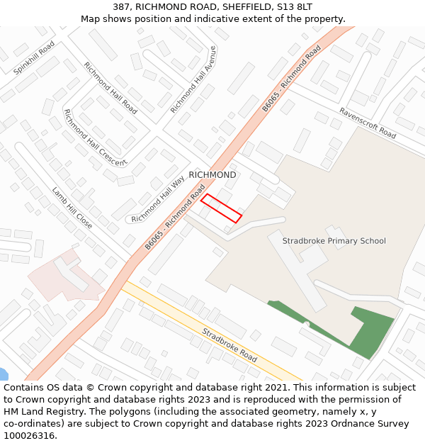 387, RICHMOND ROAD, SHEFFIELD, S13 8LT: Location map and indicative extent of plot