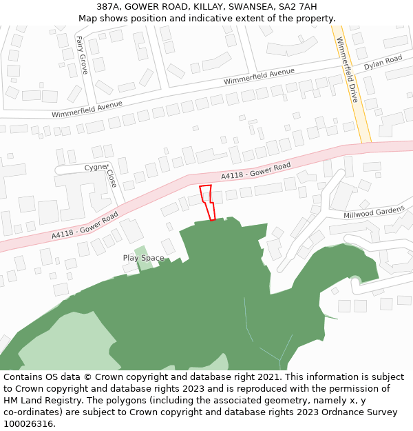 387A, GOWER ROAD, KILLAY, SWANSEA, SA2 7AH: Location map and indicative extent of plot