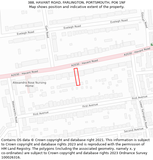 388, HAVANT ROAD, FARLINGTON, PORTSMOUTH, PO6 1NF: Location map and indicative extent of plot