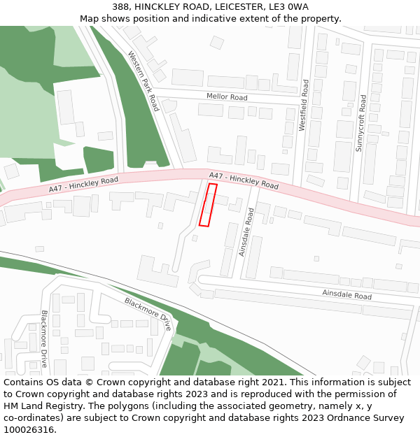 388, HINCKLEY ROAD, LEICESTER, LE3 0WA: Location map and indicative extent of plot