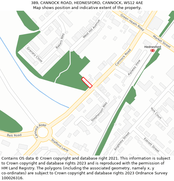 389, CANNOCK ROAD, HEDNESFORD, CANNOCK, WS12 4AE: Location map and indicative extent of plot
