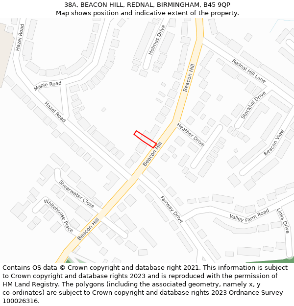 38A, BEACON HILL, REDNAL, BIRMINGHAM, B45 9QP: Location map and indicative extent of plot