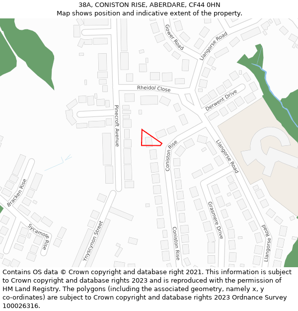 38A, CONISTON RISE, ABERDARE, CF44 0HN: Location map and indicative extent of plot