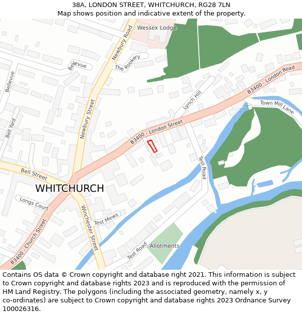 38A, LONDON STREET, WHITCHURCH, RG28 7LN: Location map and indicative extent of plot