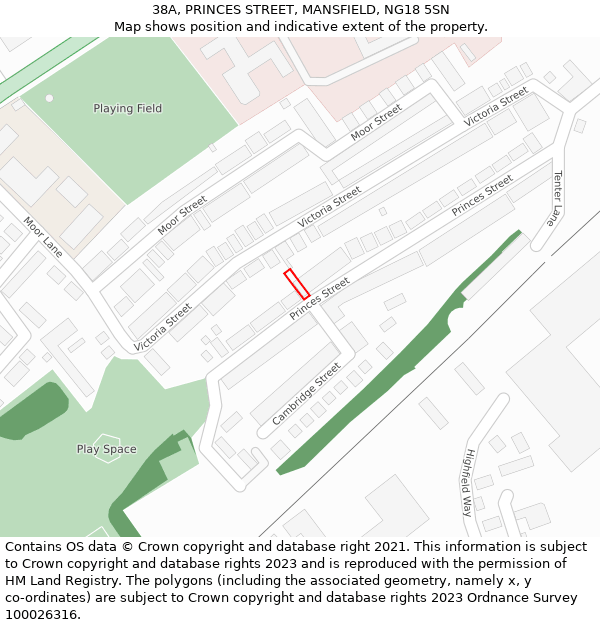 38A, PRINCES STREET, MANSFIELD, NG18 5SN: Location map and indicative extent of plot