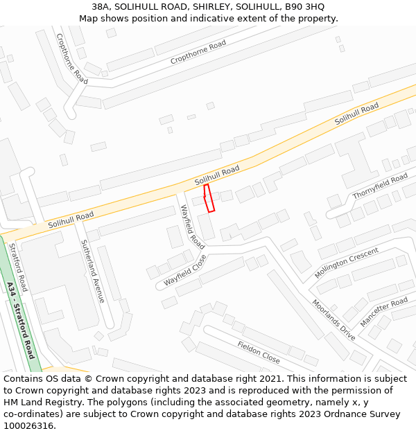 38A, SOLIHULL ROAD, SHIRLEY, SOLIHULL, B90 3HQ: Location map and indicative extent of plot