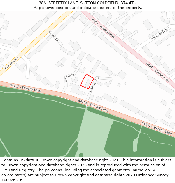 38A, STREETLY LANE, SUTTON COLDFIELD, B74 4TU: Location map and indicative extent of plot