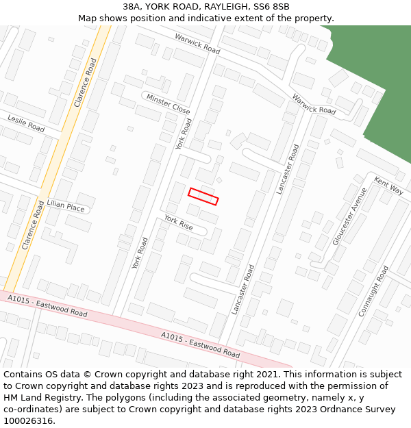 38A, YORK ROAD, RAYLEIGH, SS6 8SB: Location map and indicative extent of plot