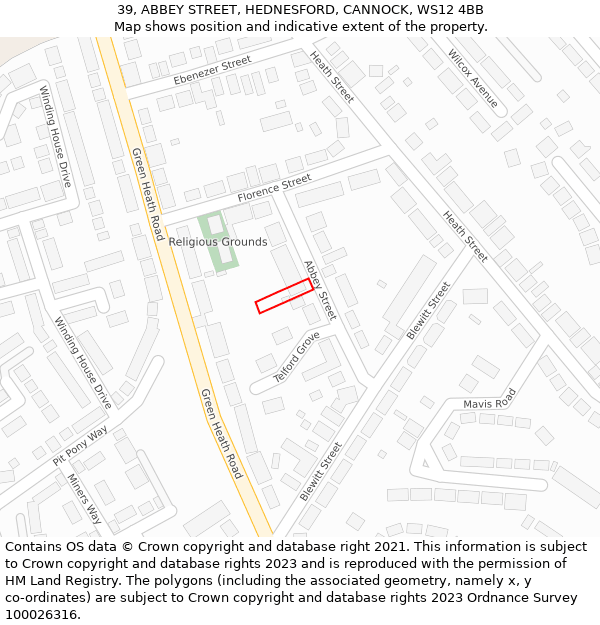 39, ABBEY STREET, HEDNESFORD, CANNOCK, WS12 4BB: Location map and indicative extent of plot