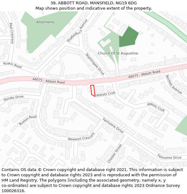 39, ABBOTT ROAD, MANSFIELD, NG19 6DG: Location map and indicative extent of plot