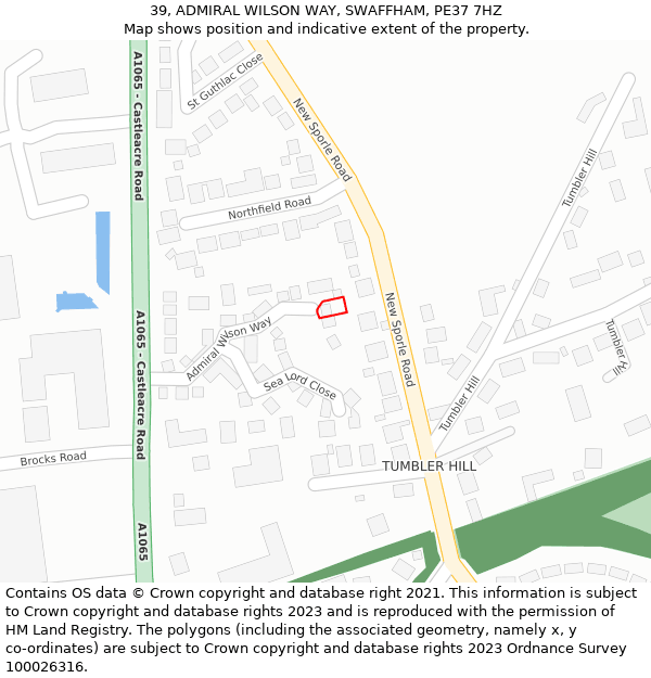 39, ADMIRAL WILSON WAY, SWAFFHAM, PE37 7HZ: Location map and indicative extent of plot