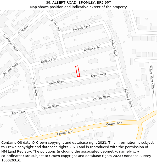 39, ALBERT ROAD, BROMLEY, BR2 9PT: Location map and indicative extent of plot