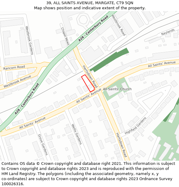 39, ALL SAINTS AVENUE, MARGATE, CT9 5QN: Location map and indicative extent of plot