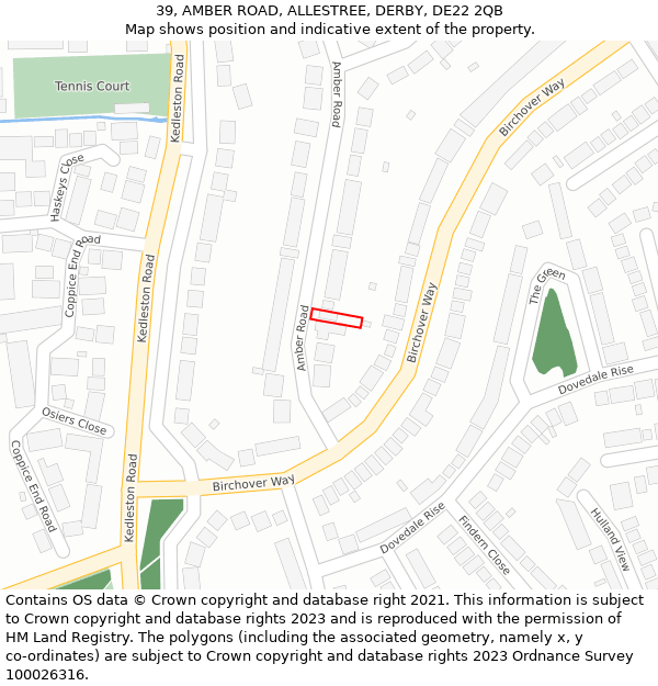 39, AMBER ROAD, ALLESTREE, DERBY, DE22 2QB: Location map and indicative extent of plot