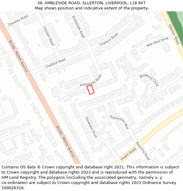 39, AMBLESIDE ROAD, ALLERTON, LIVERPOOL, L18 9XT: Location map and indicative extent of plot