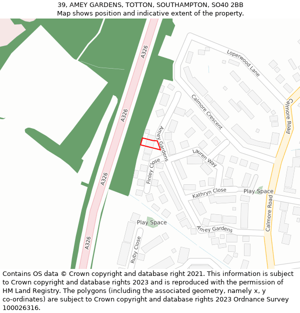 39, AMEY GARDENS, TOTTON, SOUTHAMPTON, SO40 2BB: Location map and indicative extent of plot