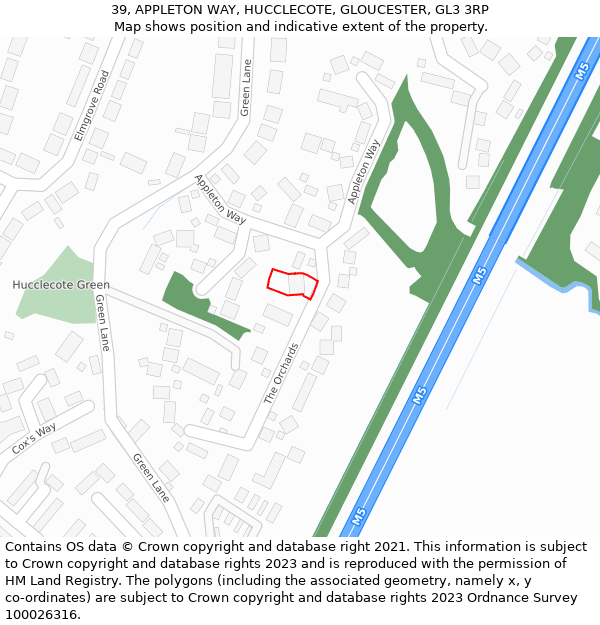 39, APPLETON WAY, HUCCLECOTE, GLOUCESTER, GL3 3RP: Location map and indicative extent of plot