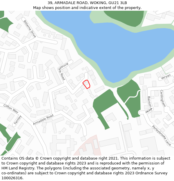 39, ARMADALE ROAD, WOKING, GU21 3LB: Location map and indicative extent of plot