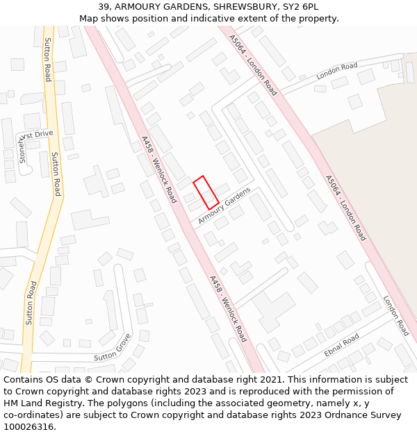 39, ARMOURY GARDENS, SHREWSBURY, SY2 6PL: Location map and indicative extent of plot