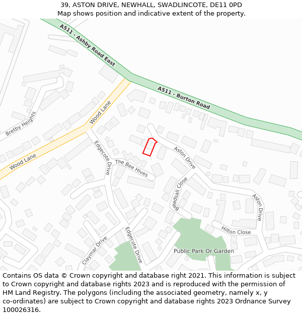 39, ASTON DRIVE, NEWHALL, SWADLINCOTE, DE11 0PD: Location map and indicative extent of plot
