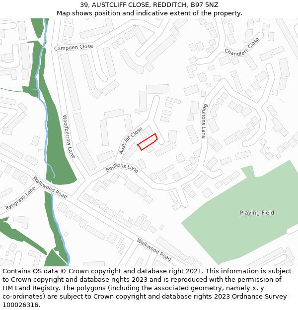 39, AUSTCLIFF CLOSE, REDDITCH, B97 5NZ: Location map and indicative extent of plot