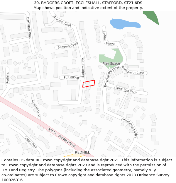 39, BADGERS CROFT, ECCLESHALL, STAFFORD, ST21 6DS: Location map and indicative extent of plot