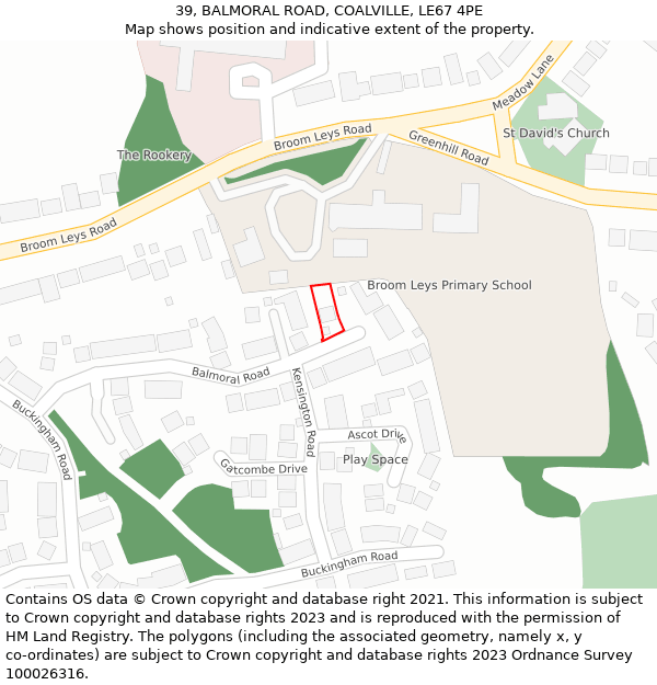 39, BALMORAL ROAD, COALVILLE, LE67 4PE: Location map and indicative extent of plot