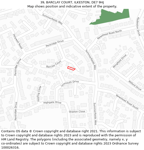 39, BARCLAY COURT, ILKESTON, DE7 9HJ: Location map and indicative extent of plot