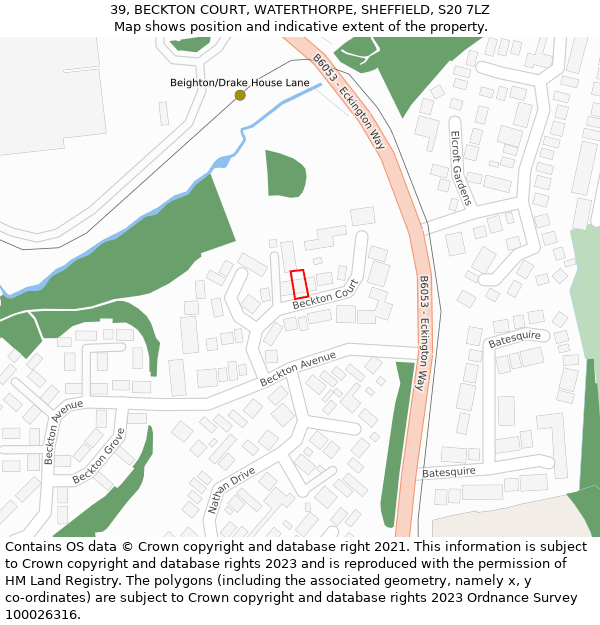 39, BECKTON COURT, WATERTHORPE, SHEFFIELD, S20 7LZ: Location map and indicative extent of plot