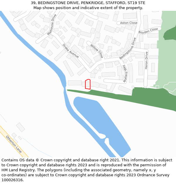 39, BEDINGSTONE DRIVE, PENKRIDGE, STAFFORD, ST19 5TE: Location map and indicative extent of plot