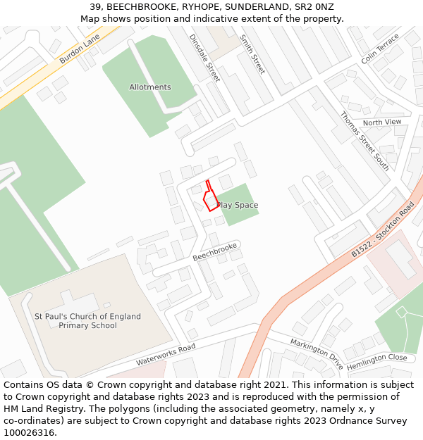 39, BEECHBROOKE, RYHOPE, SUNDERLAND, SR2 0NZ: Location map and indicative extent of plot