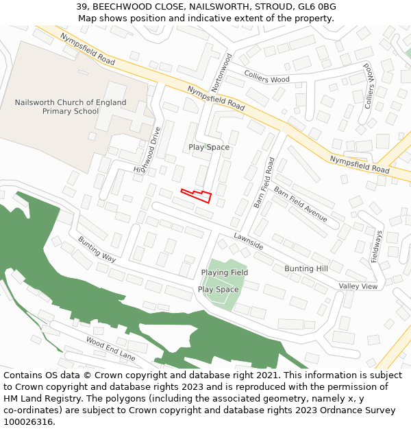 39, BEECHWOOD CLOSE, NAILSWORTH, STROUD, GL6 0BG: Location map and indicative extent of plot