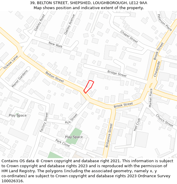 39, BELTON STREET, SHEPSHED, LOUGHBOROUGH, LE12 9AA: Location map and indicative extent of plot