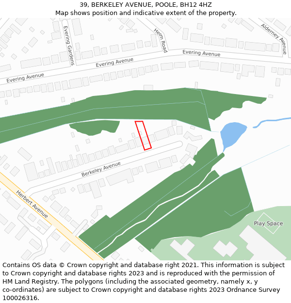 39, BERKELEY AVENUE, POOLE, BH12 4HZ: Location map and indicative extent of plot