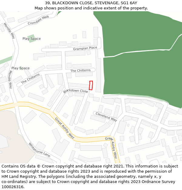 39, BLACKDOWN CLOSE, STEVENAGE, SG1 6AY: Location map and indicative extent of plot