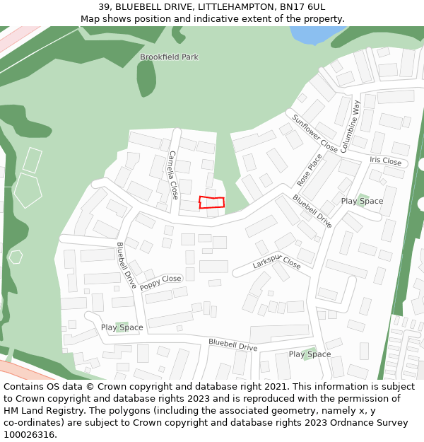 39, BLUEBELL DRIVE, LITTLEHAMPTON, BN17 6UL: Location map and indicative extent of plot