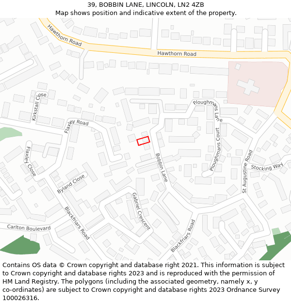 39, BOBBIN LANE, LINCOLN, LN2 4ZB: Location map and indicative extent of plot