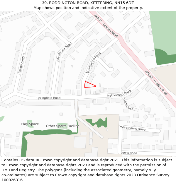 39, BODDINGTON ROAD, KETTERING, NN15 6DZ: Location map and indicative extent of plot