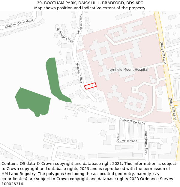 39, BOOTHAM PARK, DAISY HILL, BRADFORD, BD9 6EG: Location map and indicative extent of plot