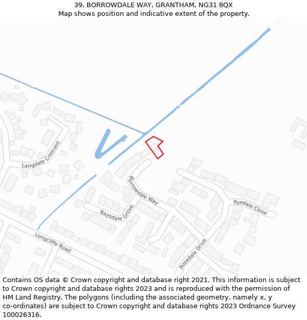 39, BORROWDALE WAY, GRANTHAM, NG31 8QX: Location map and indicative extent of plot