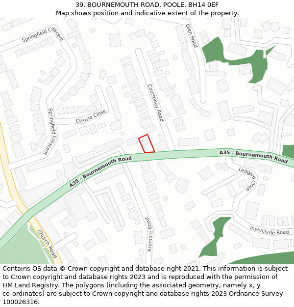 39, BOURNEMOUTH ROAD, POOLE, BH14 0EF: Location map and indicative extent of plot