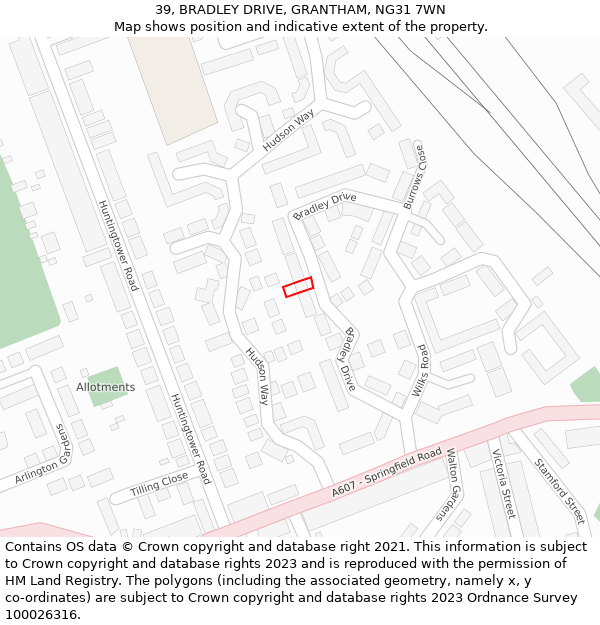 39, BRADLEY DRIVE, GRANTHAM, NG31 7WN: Location map and indicative extent of plot