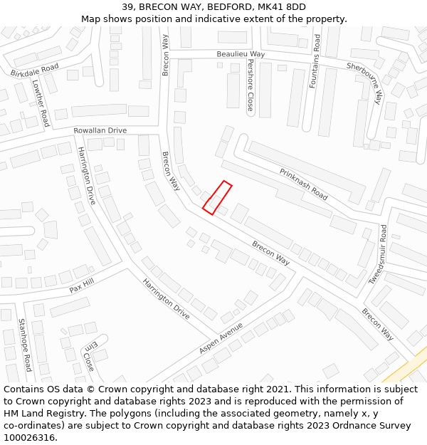 39, BRECON WAY, BEDFORD, MK41 8DD: Location map and indicative extent of plot